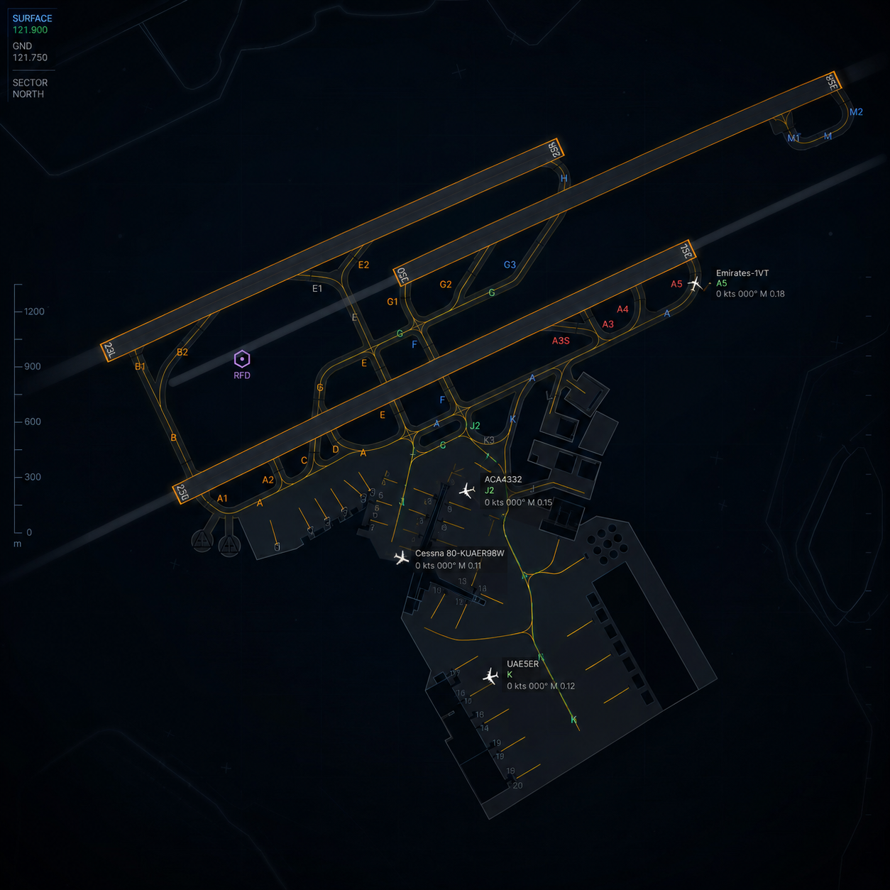 Airport surface movement radar map